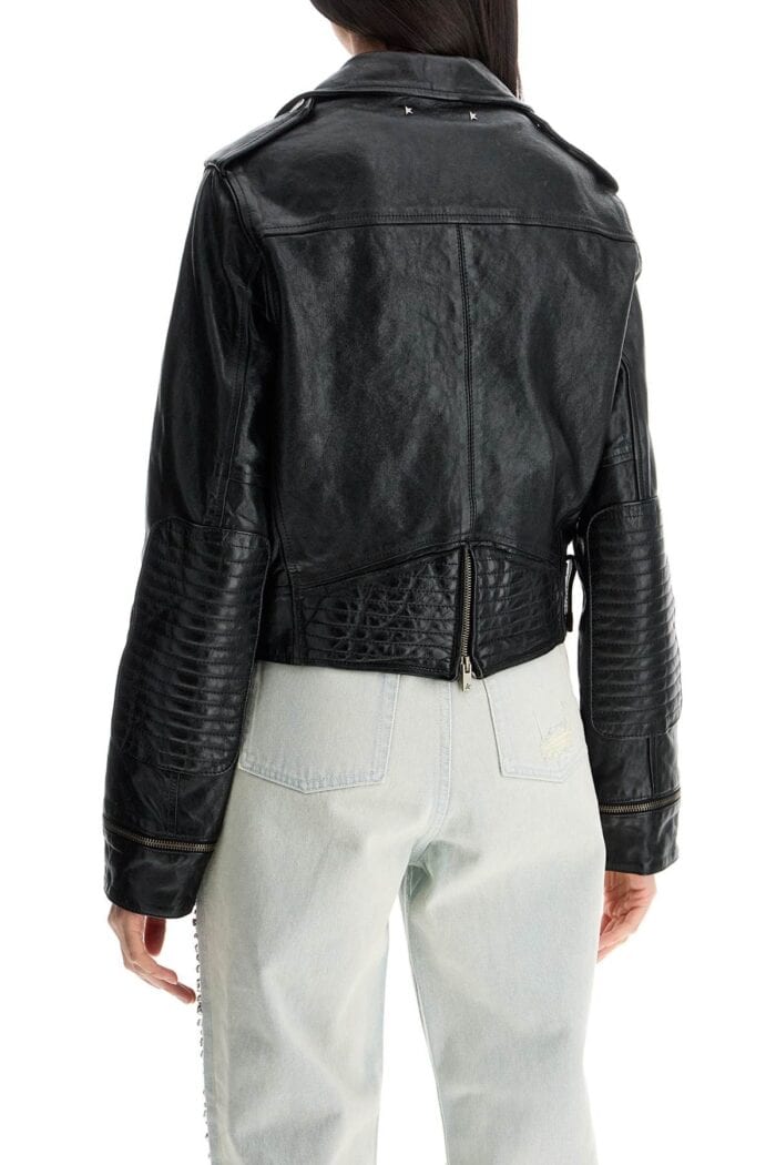 GOLDEN GOOSE Shiny Black Sheepskin Biker Jacket With Sturdy Zip