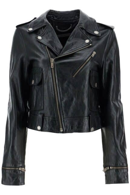 GOLDEN GOOSE Shiny Black Sheepskin Biker Jacket With Sturdy Zip