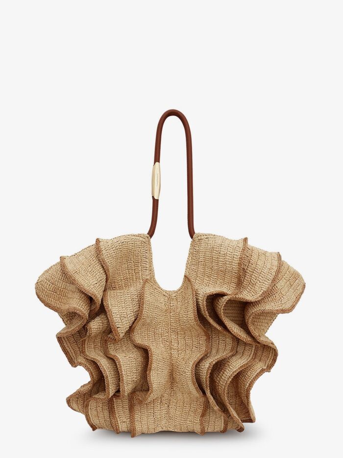 zimmermann goldentime raffia shoulder bag with ruffles ZIMMERMANN Goldentime Raffia Shoulder Bag With Ruffles
