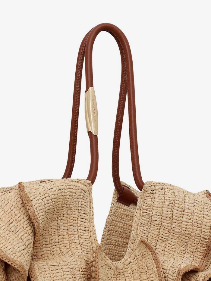 ZIMMERMANN Goldentime Raffia Shoulder Bag With Ruffles