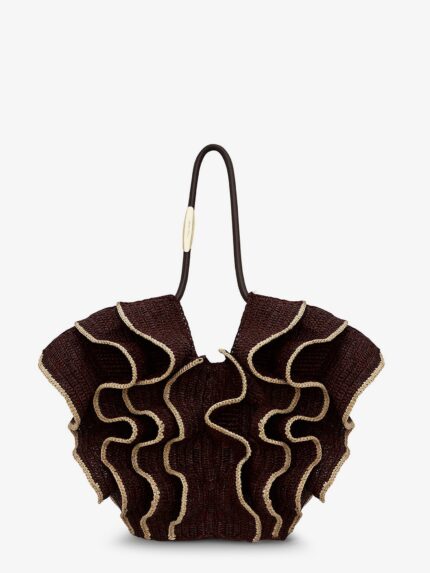 ZIMMERMANN Goldentime Raffia Shoulder Bag With Ruffles