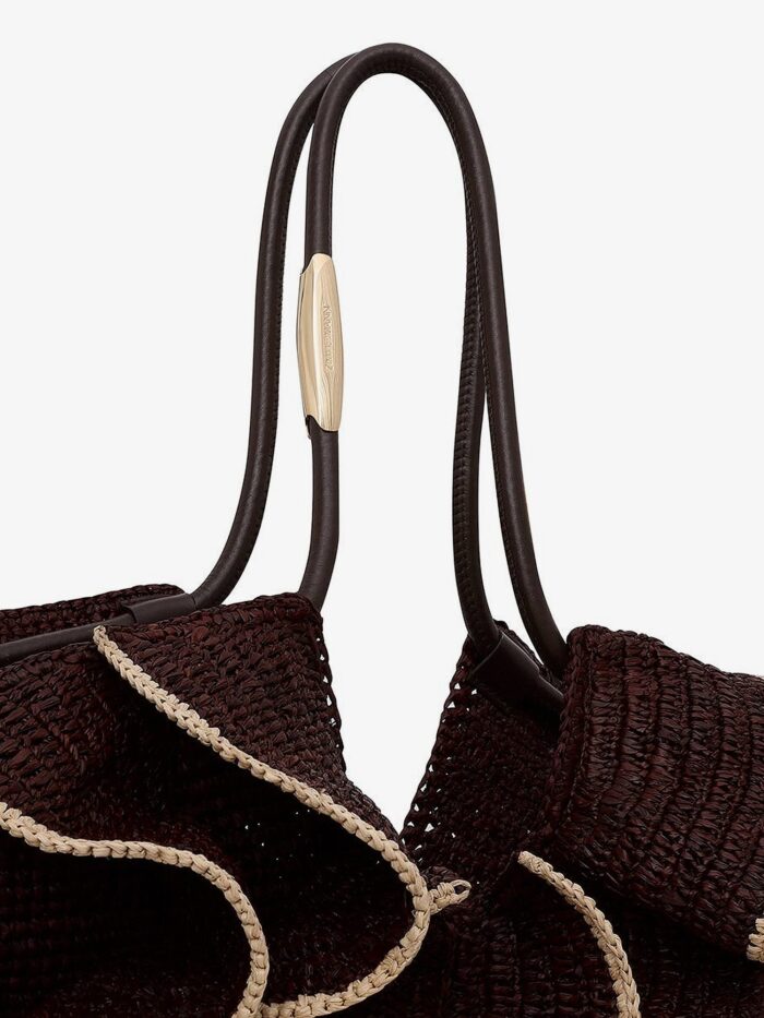ZIMMERMANN Goldentime Raffia Shoulder Bag With Ruffles