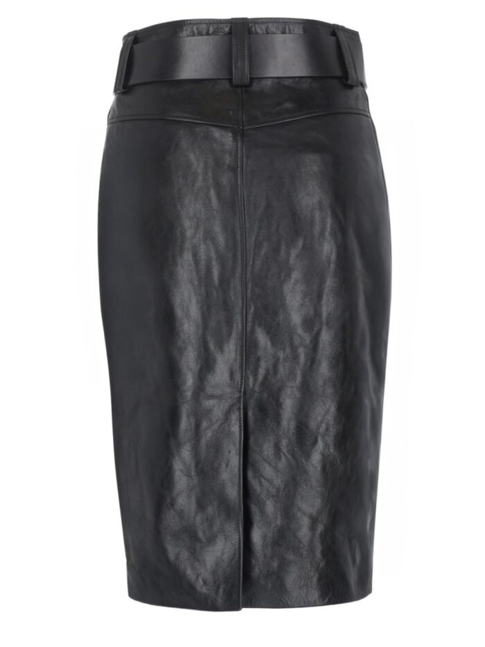 Saint Laurent GONNA A MATITA CON CINTURA IN PELLE MARTELLATA