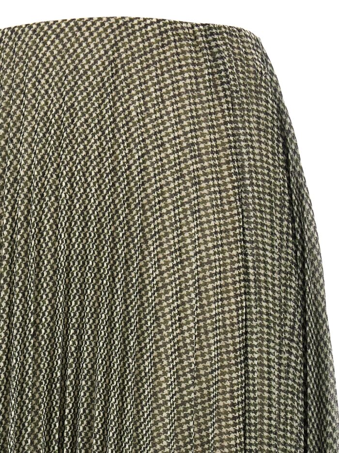 VINCE Green Houndstooth Pleated Skirt