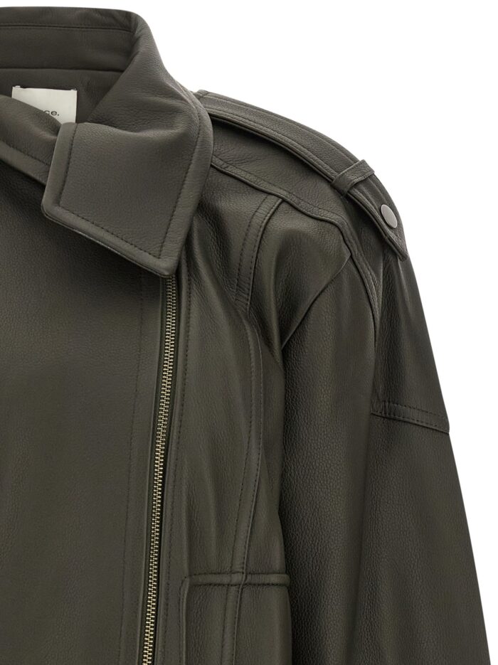 VINCE Green Leather Biker Jacket
