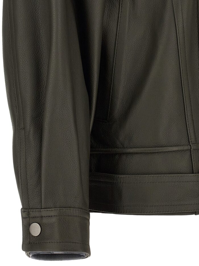 VINCE Green Leather Biker Jacket