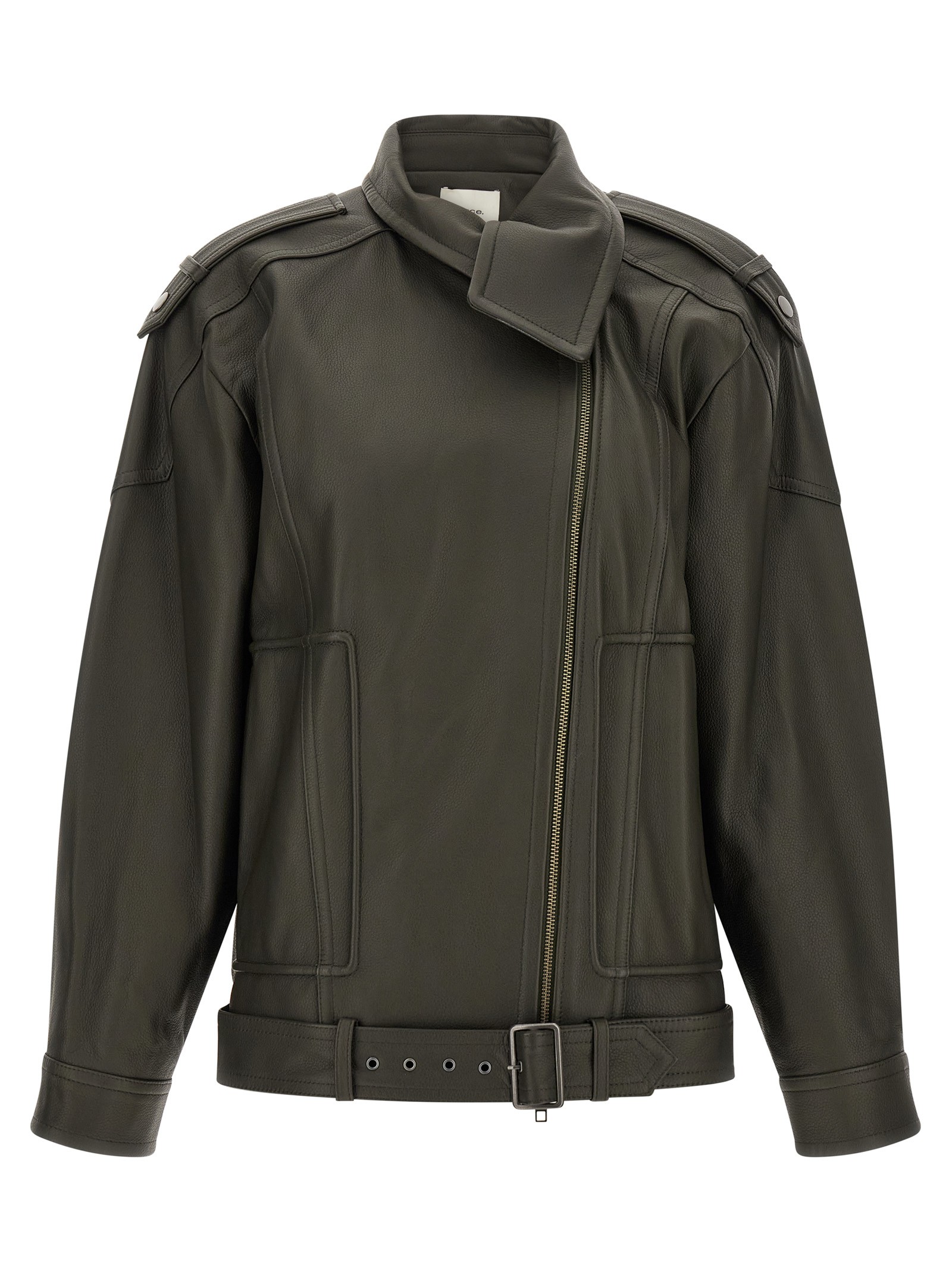 VINCE Green Leather Biker Jacket