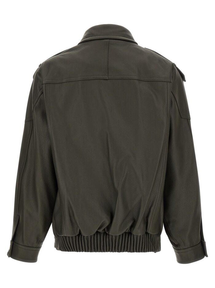 VINCE Green Leather Biker Jacket