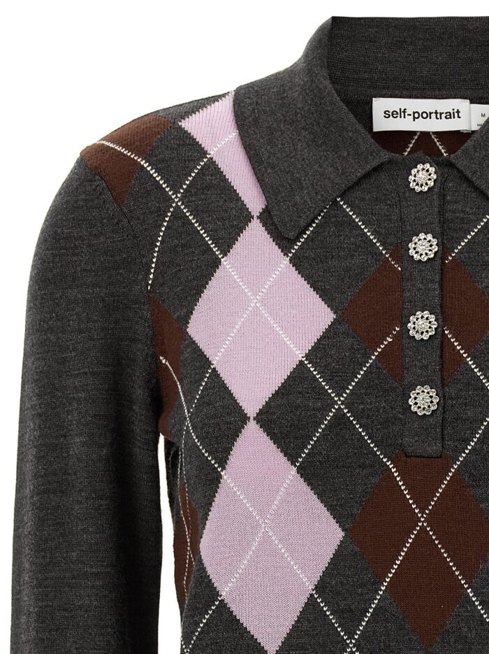 SELF PORTRAIT 'Grey Argyle Lightweight' Sweater