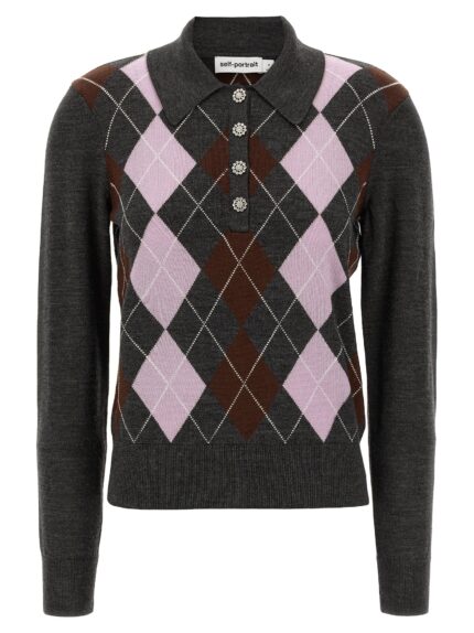 SELF PORTRAIT 'Grey Argyle Lightweight' Sweater