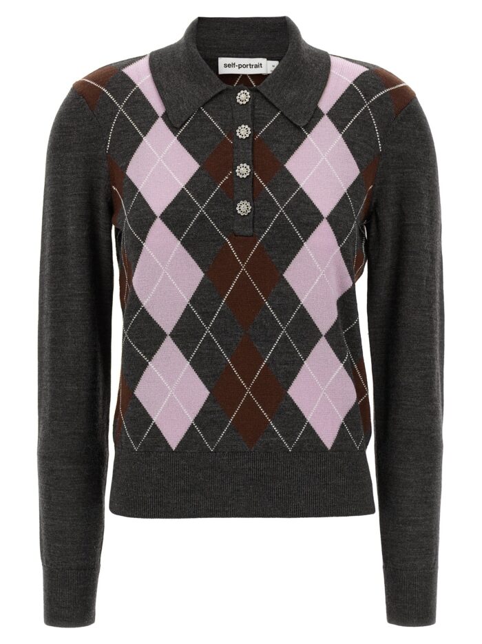 self portrait 'grey argyle lightweight' sweater SELF PORTRAIT 'Grey Argyle Lightweight' Sweater