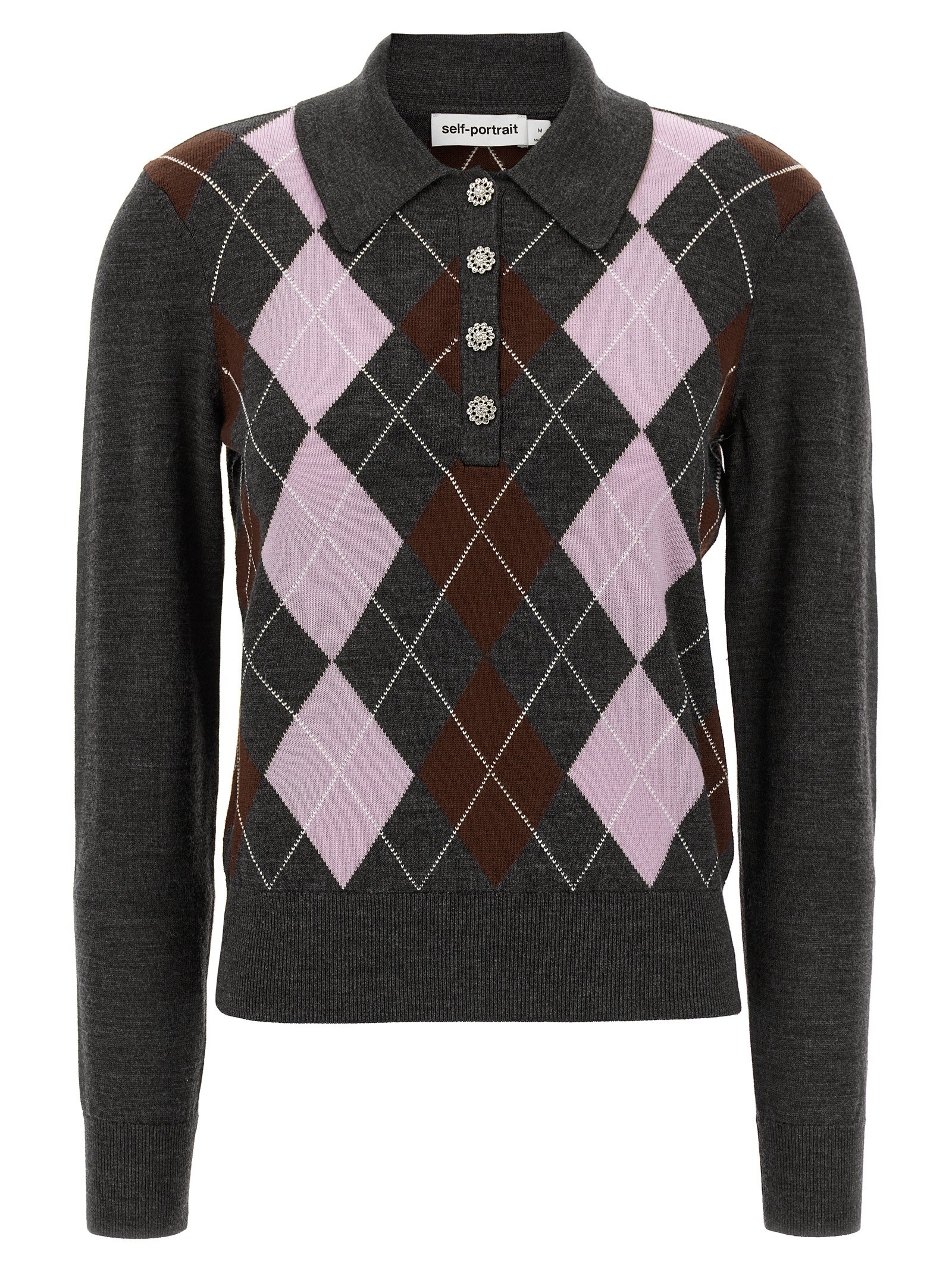 SELF PORTRAIT 'Grey Argyle Lightweight' Sweater
