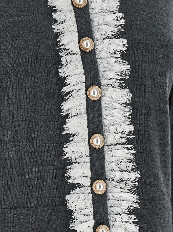 SELF PORTRAIT 'Grey Lace Collar Knit' Cardigan