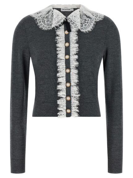 SELF PORTRAIT 'Grey Lace Collar Knit' Cardigan