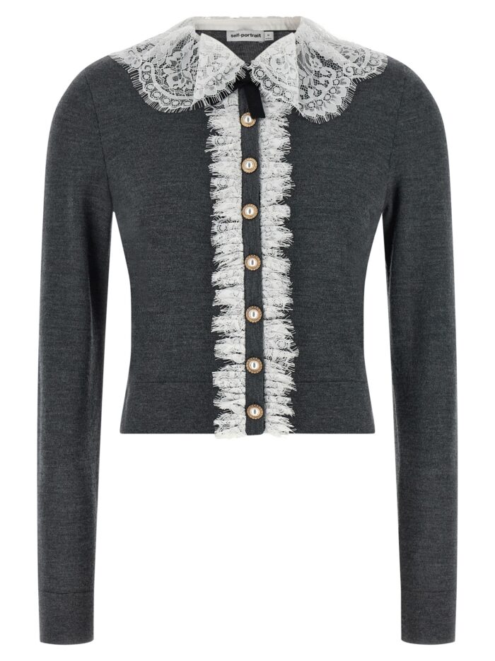 self portrait 'grey lace collar knit' cardigan SELF PORTRAIT 'Grey Lace Collar Knit' Cardigan