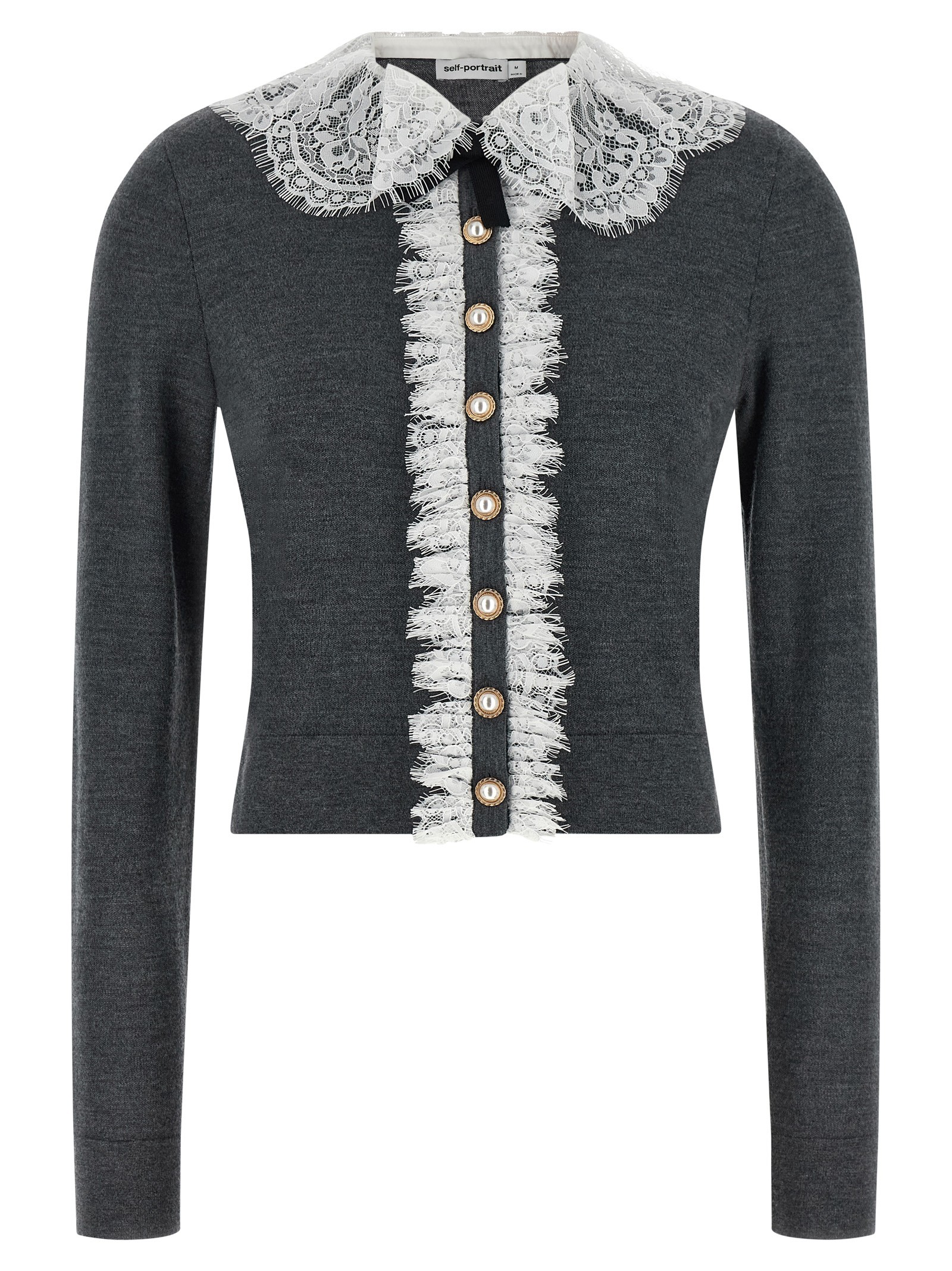 SELF PORTRAIT 'Grey Lace Collar Knit' Cardigan