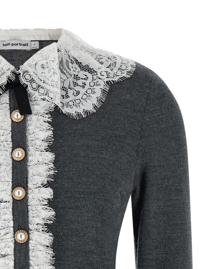SELF PORTRAIT 'Grey Lace Collar Knit' Cardigan