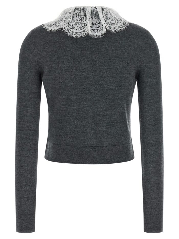 SELF PORTRAIT 'Grey Lace Collar Knit' Cardigan