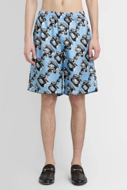 GUCCI 3d Glass Horsebit Print Silk Shorts