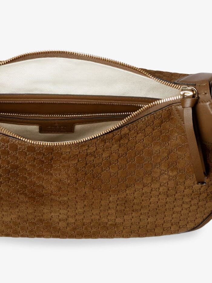 Gucci B Suede Shoulder Bag With All-over GG Motif