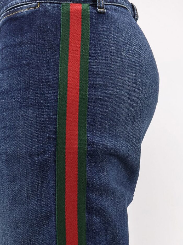 Gucci Blue Denim Jeans With Nastro Web Profiles