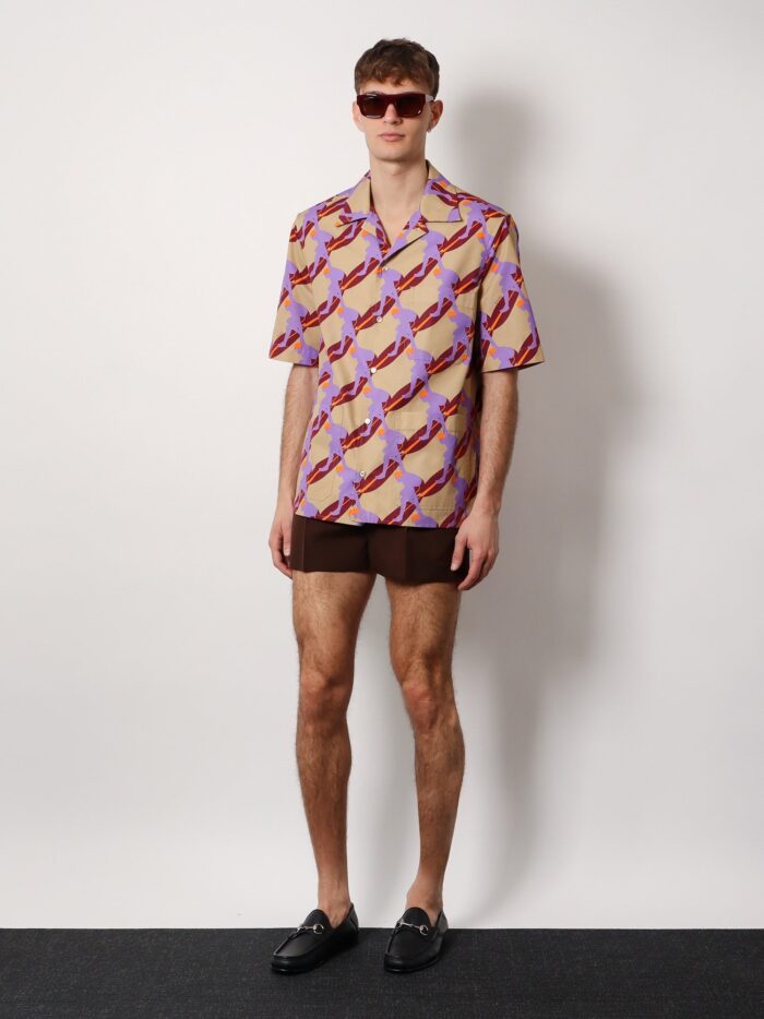 Gucci Bowling Cotton Popeline Shirt With All-over Surfer Print