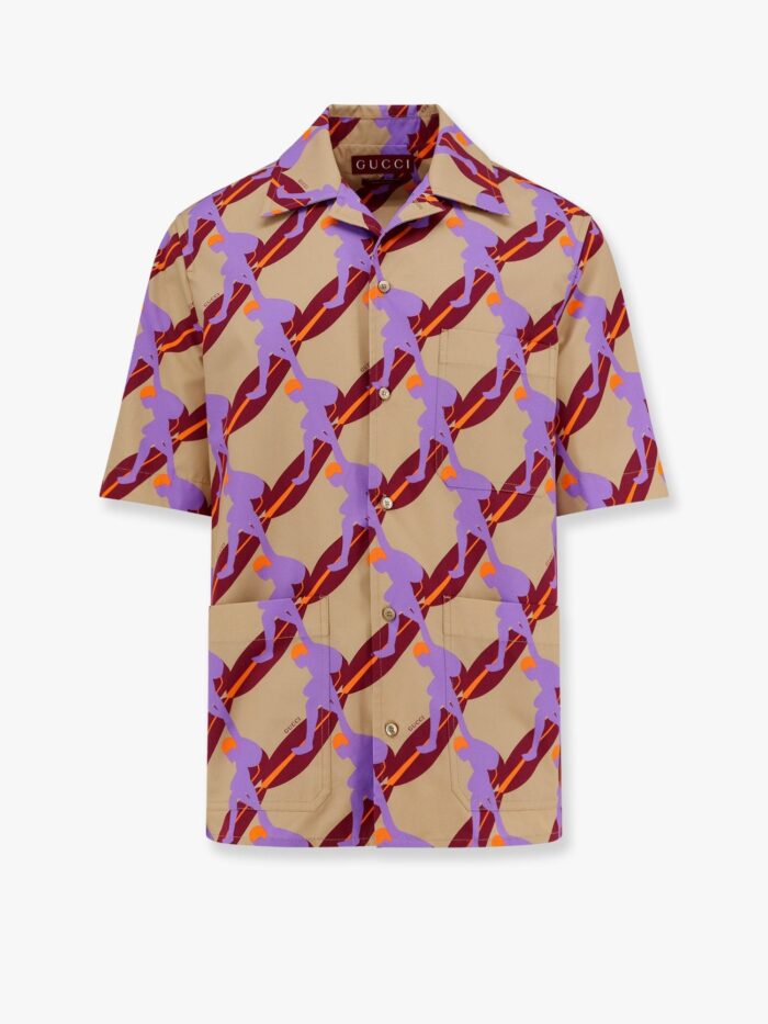 Gucci Bowling Cotton Popeline Shirt With All-over Surfer Print
