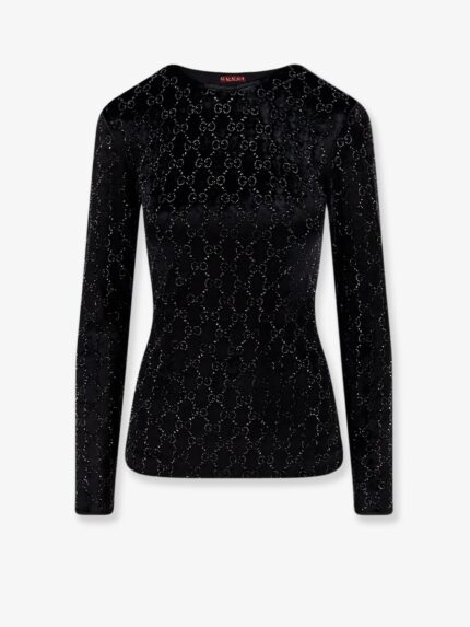 Gucci Chenille Top With All-over Crystal GG Motif