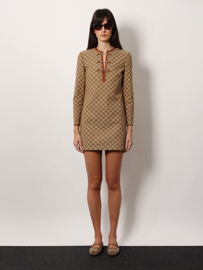 Gucci Cotton Blend Dress With All-over Gg Print