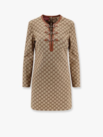Gucci Cotton Blend Dress With All-over Gg Print