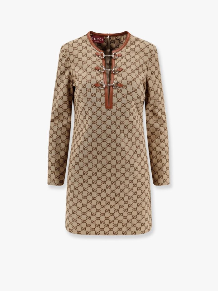 Gucci Cotton Blend Dress With All-over Gg Print