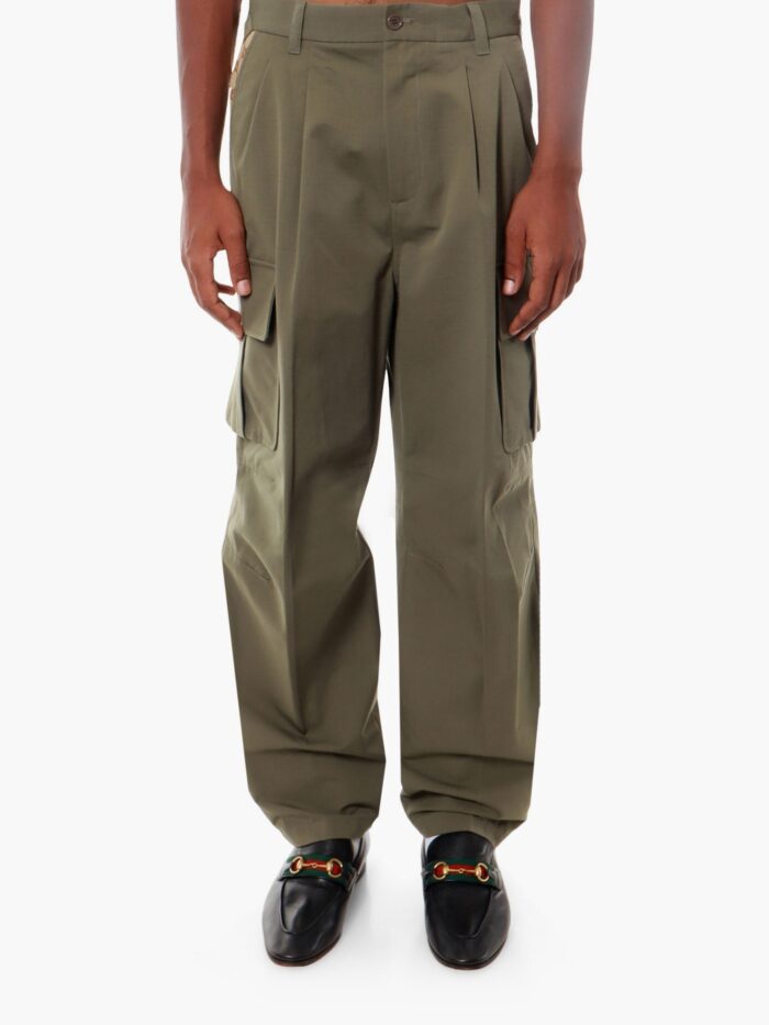Gucci Cotton Cargo Trouser With Gg Fabric Inserts