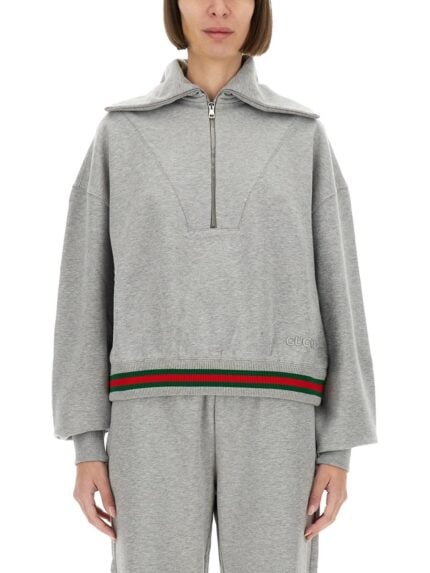 Gucci COTTON JERSEY SWEATSHIRT WITH WEB RIBBON