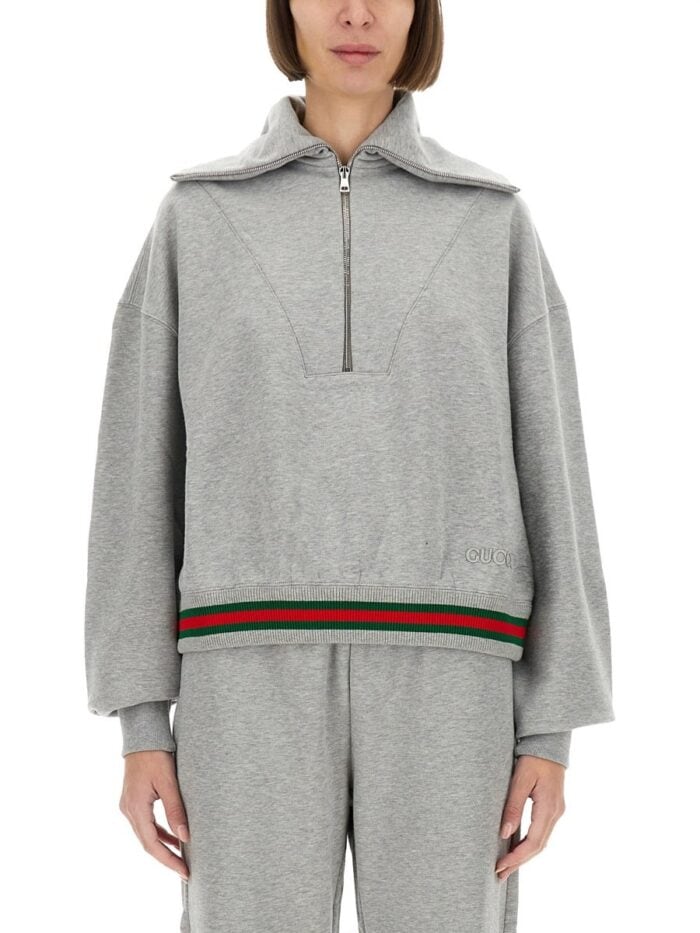 Gucci COTTON JERSEY SWEATSHIRT WITH WEB RIBBON