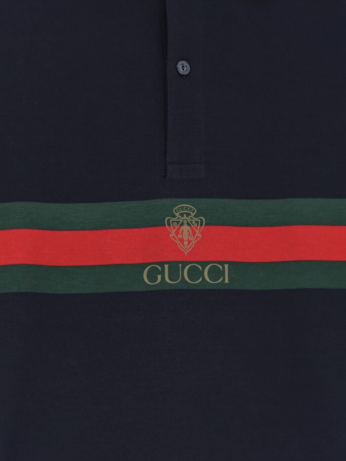 Gucci Cotton Polo Shirt With Web Print On The Front