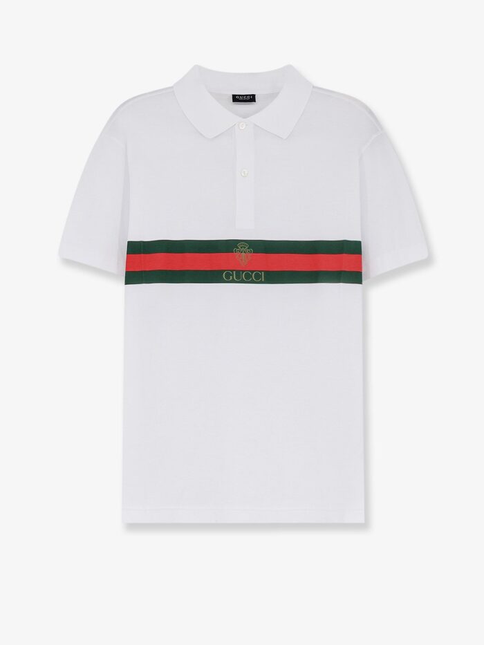 gucci cotton polo shirt with web print on the front Gucci Cotton Polo Shirt With Web Print On The Front