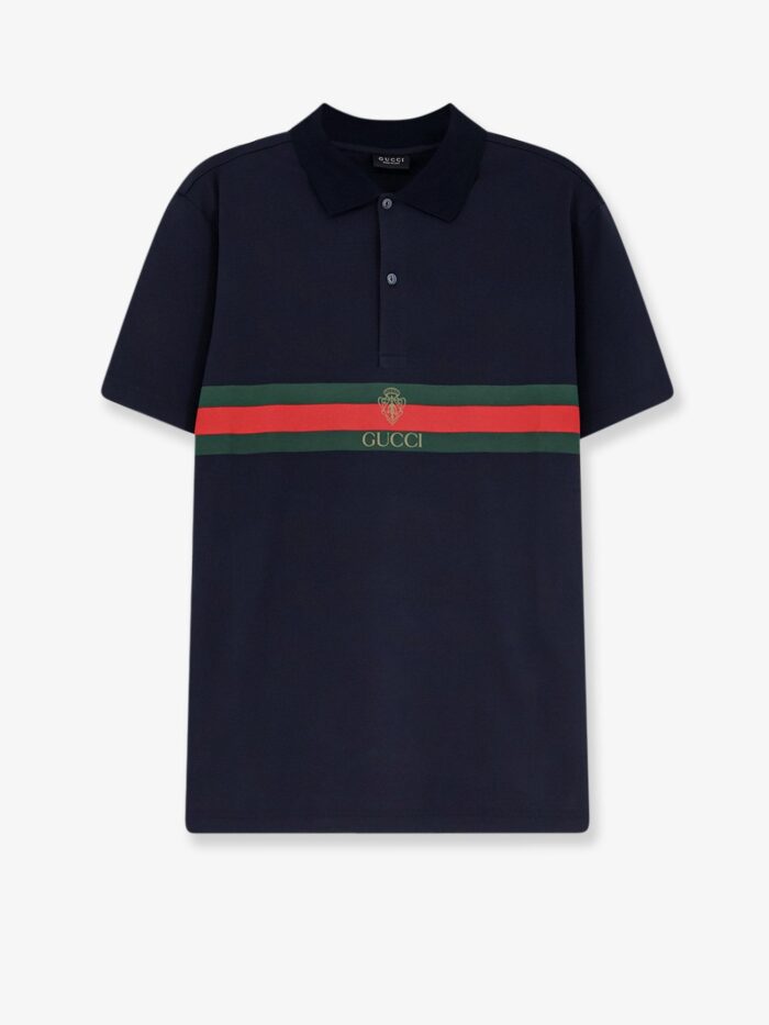 gucci cotton polo shirt with web print on the front Gucci Cotton Polo Shirt With Web Print On The Front