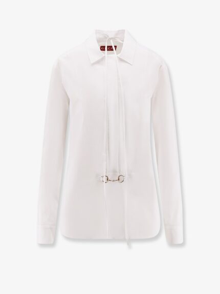 Gucci Cotton Popeline Shirt With Iconic Metal Horsebit