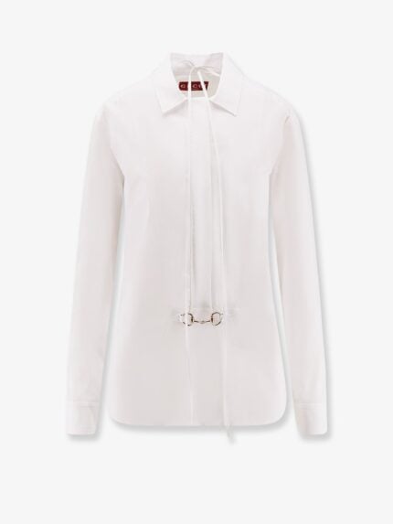 Gucci Cotton Popeline Shirt With Iconic Metal Horsebit