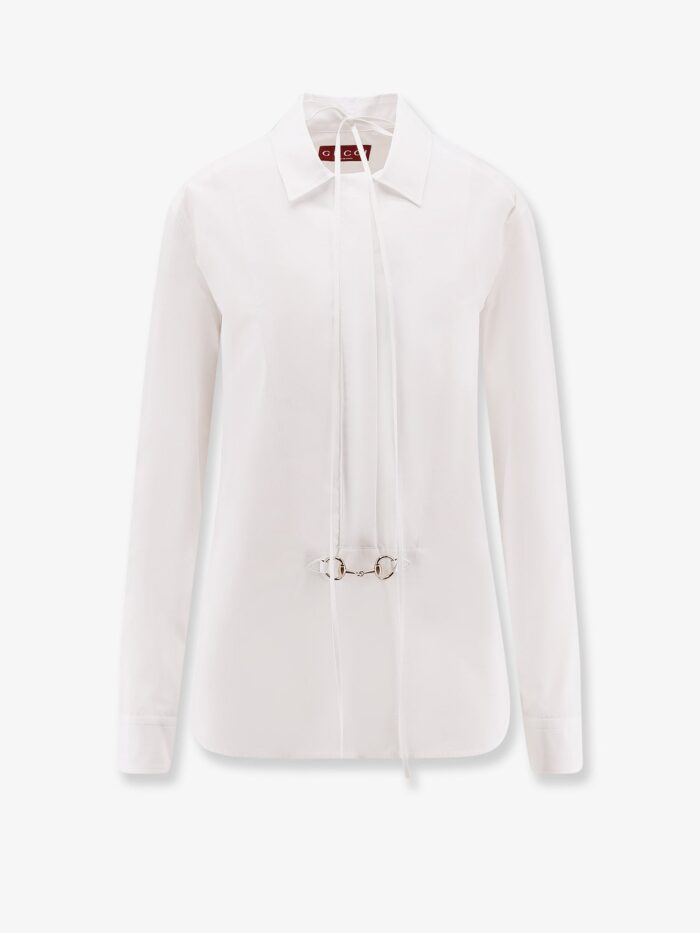 Gucci Cotton Popeline Shirt With Iconic Metal Horsebit