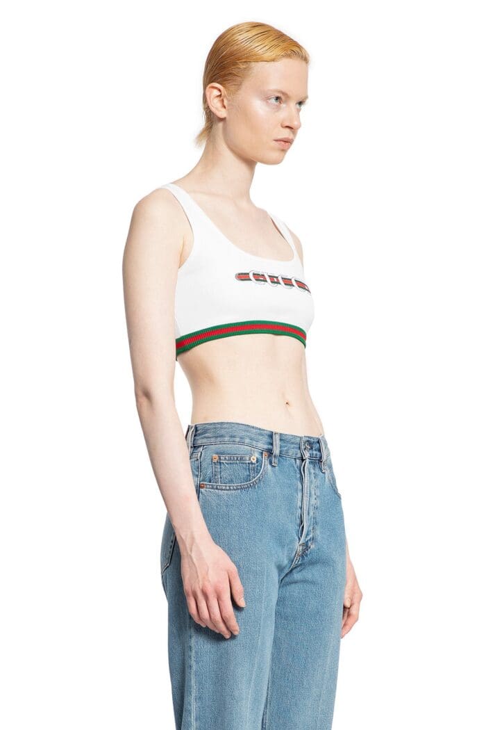 GUCCI Cotton Rib Web Crop Top