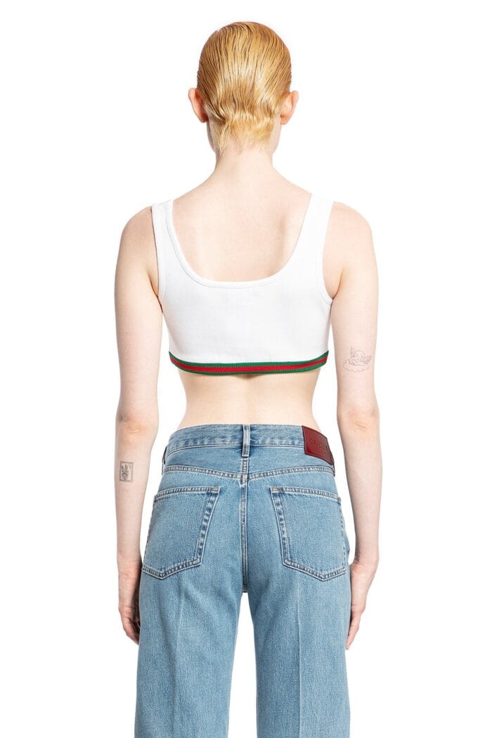 GUCCI Cotton Rib Web Crop Top