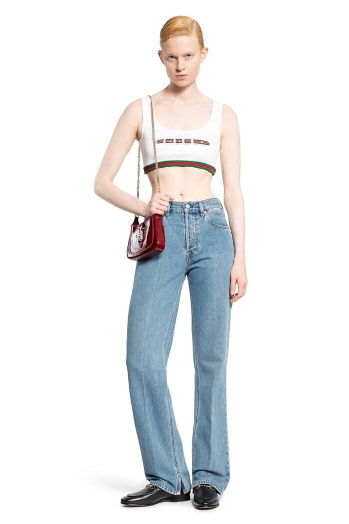 GUCCI Cotton Rib Web Crop Top