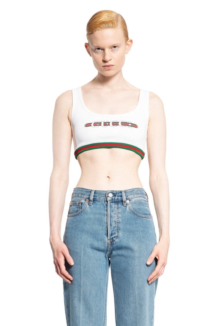 GUCCI Cotton Rib Web Crop Top