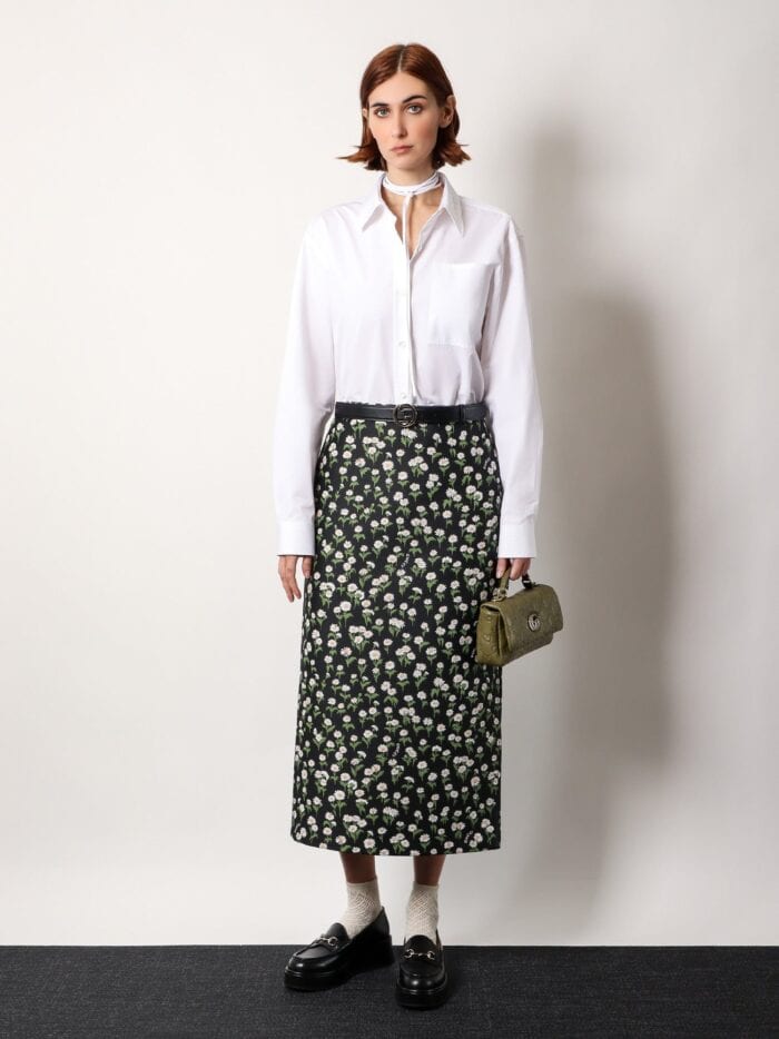 Gucci Crêpe Jacquard Midi Skirt With Floral Pattern