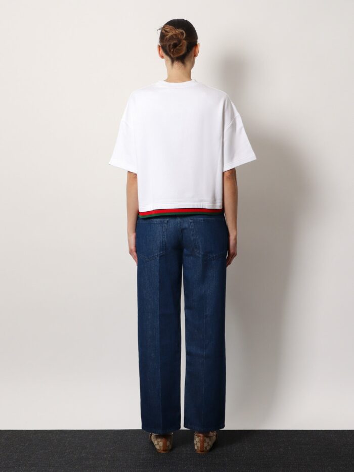 Gucci Crop Cotton Sweatshirt With Web Profiles