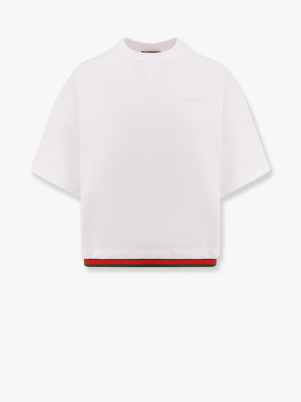 Gucci Crop Cotton Sweatshirt With Web Profiles