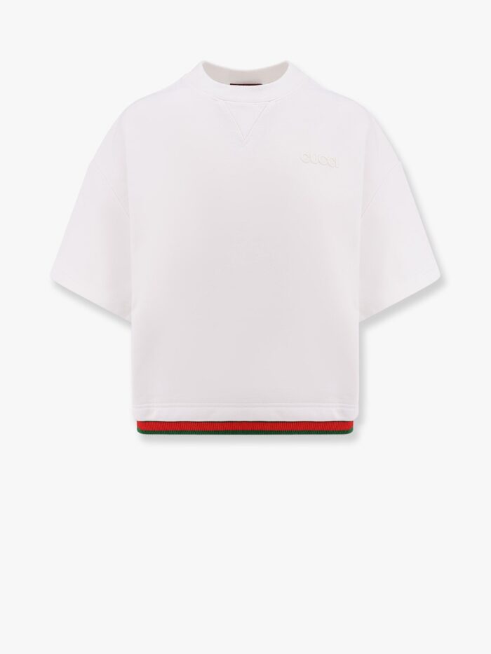 Gucci Crop Cotton Sweatshirt With Web Profiles