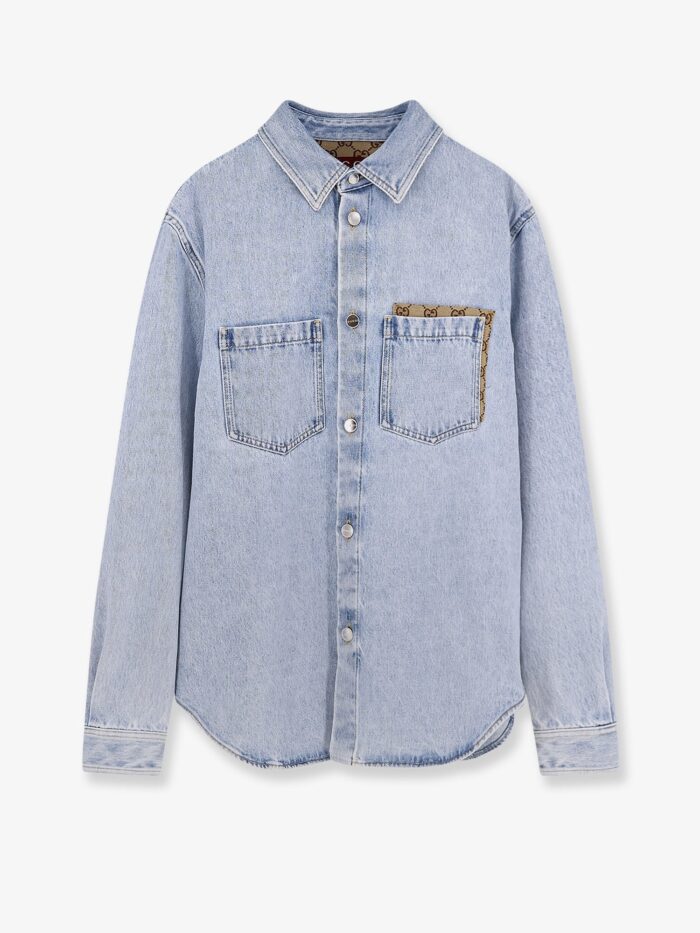 gucci denim shirt with gg insert Gucci Denim Shirt With GG Insert