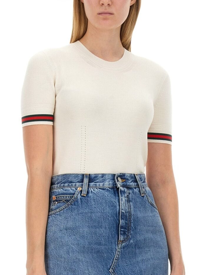 Gucci EXTRAFINE WOOL SWEATER WITH WEB DETAIL